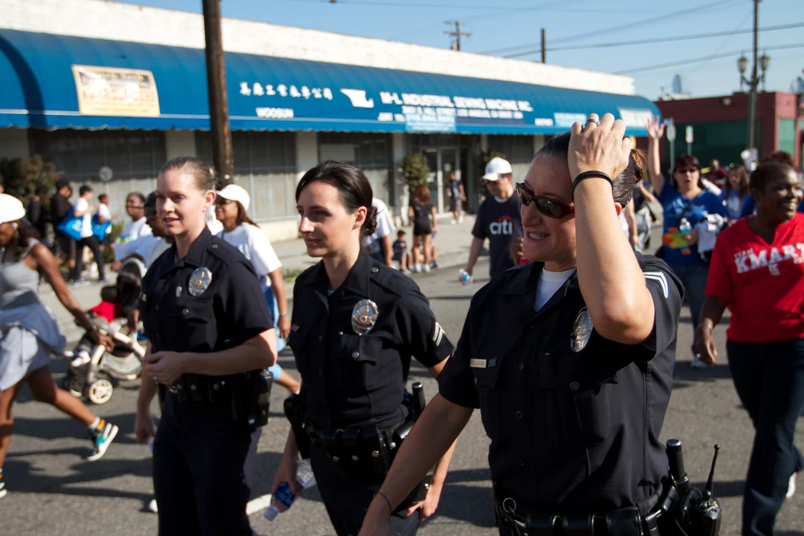 Rolling Meadows police officers and Army Reserve personnel at a National Night Out ceremony